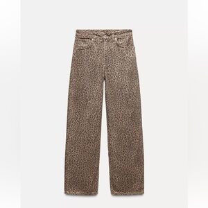 Zara Leopard Print Flare Jeans - Brown